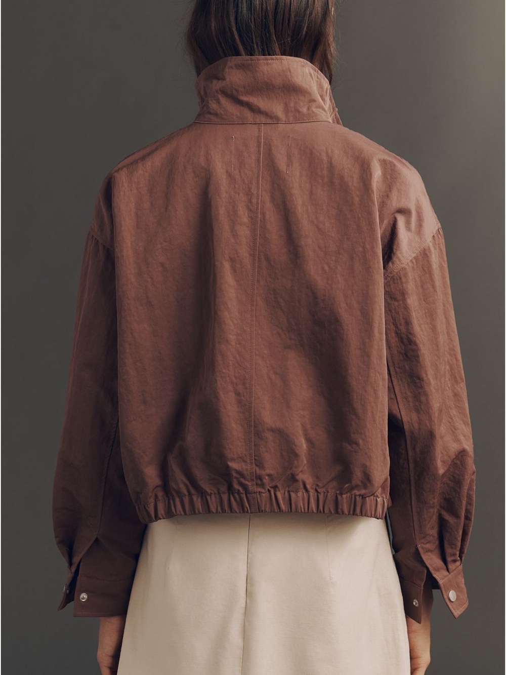 Pilcro Cohen Nylon Funnel Neck Bomber Jacket in Cocoa Size S - Picture 2 of 9